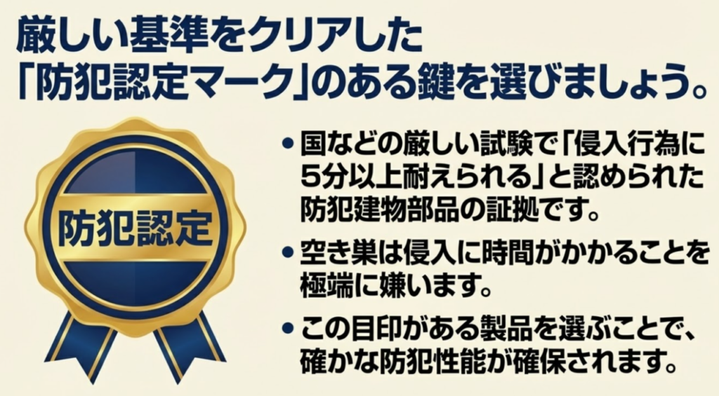 侵入行為に5分以上耐えられる厳しい基準をクリアした防犯認定マーク