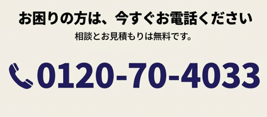 相談と見積もりは無料、お困りの方は今すぐお電話ください