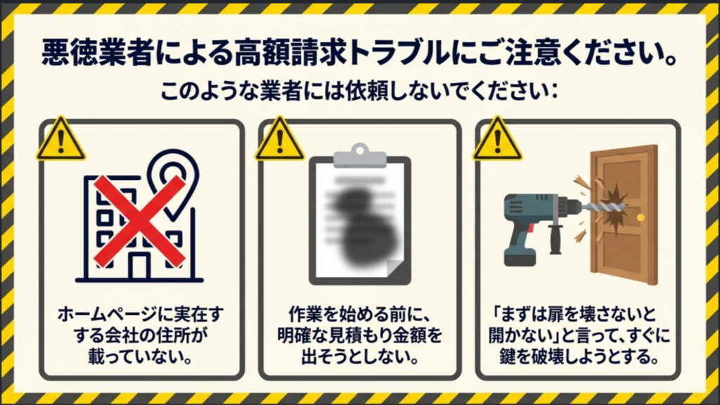 住所がない、見積もりを出さない、すぐに壊そうとする悪徳業者への注意